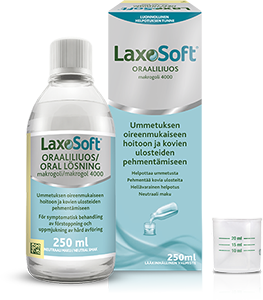LAXOSOFT® liuos on helppo sekoittaa veteen ja annostella yksilöllisesti